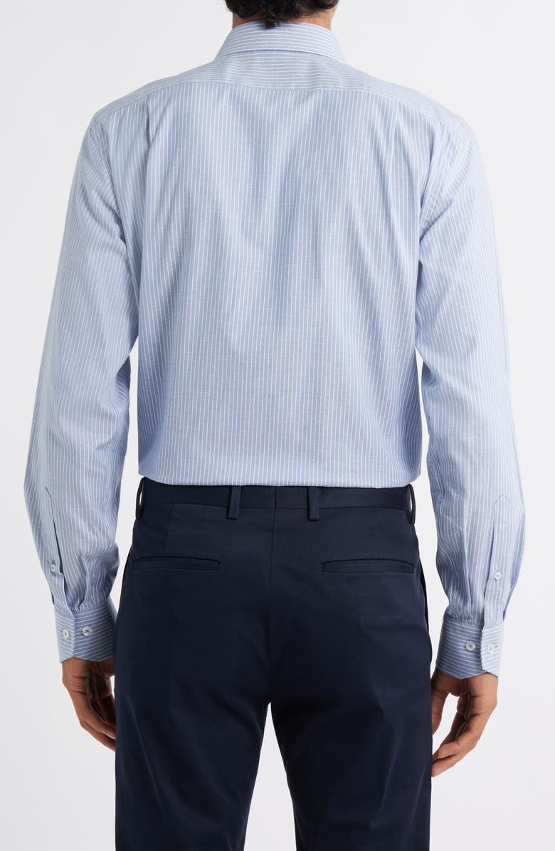 Lorenzo Uomo Trim Fit Textured Pinstripe Stretch Cotton Dress Shirt, Alternate, color, Ocean Blue