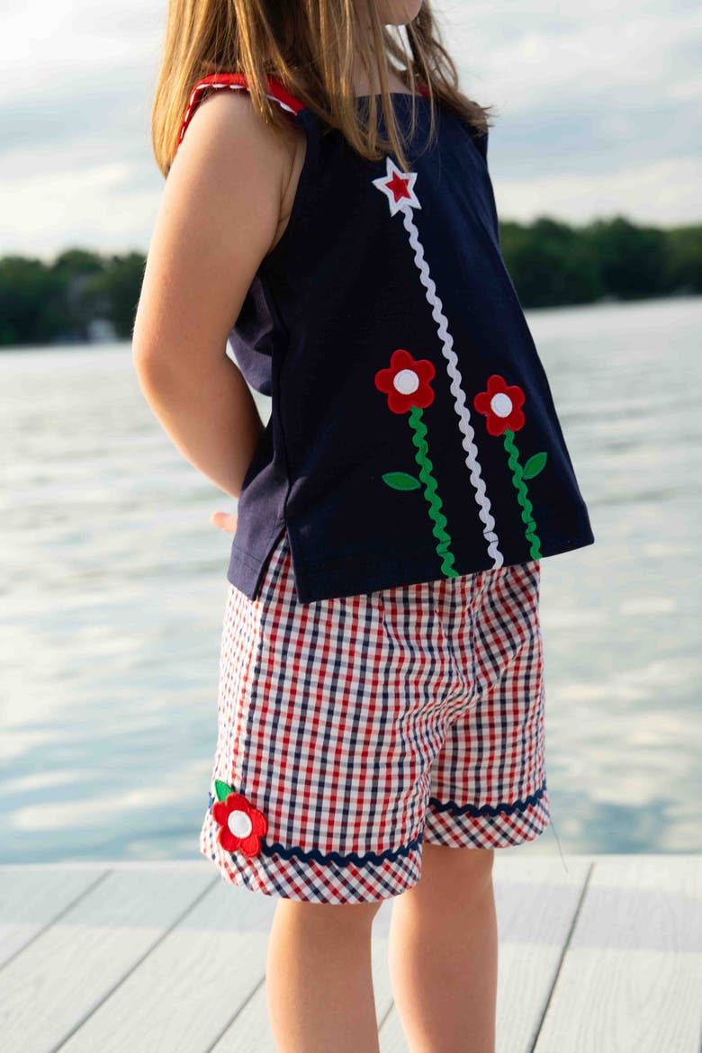 Knit Top With Ric Rac, Flowers & Star, Alternate, color, Navy Blue