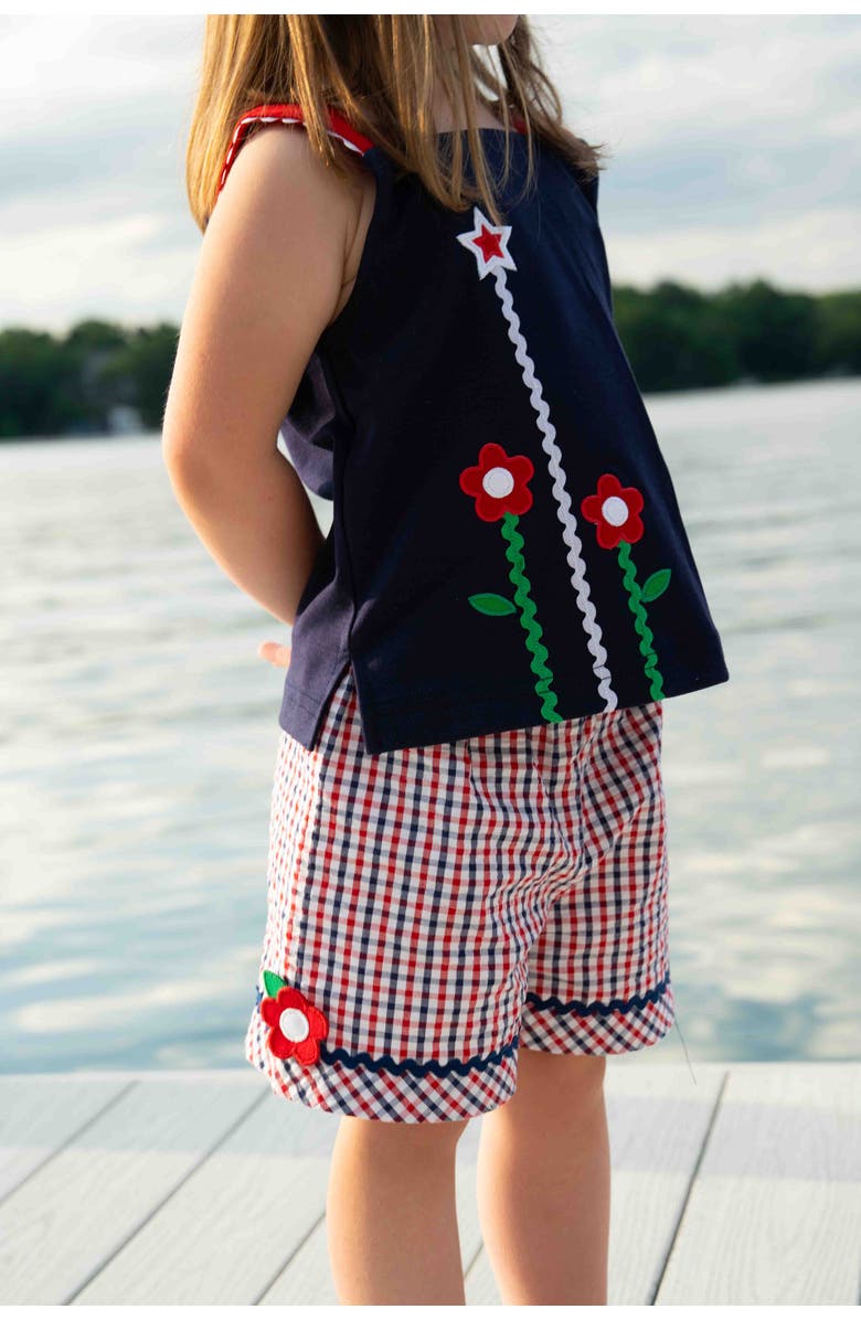 Florence Eiseman Knit Top With Ric Rac, Flowers & Star, Alternate, color, Navy Blue