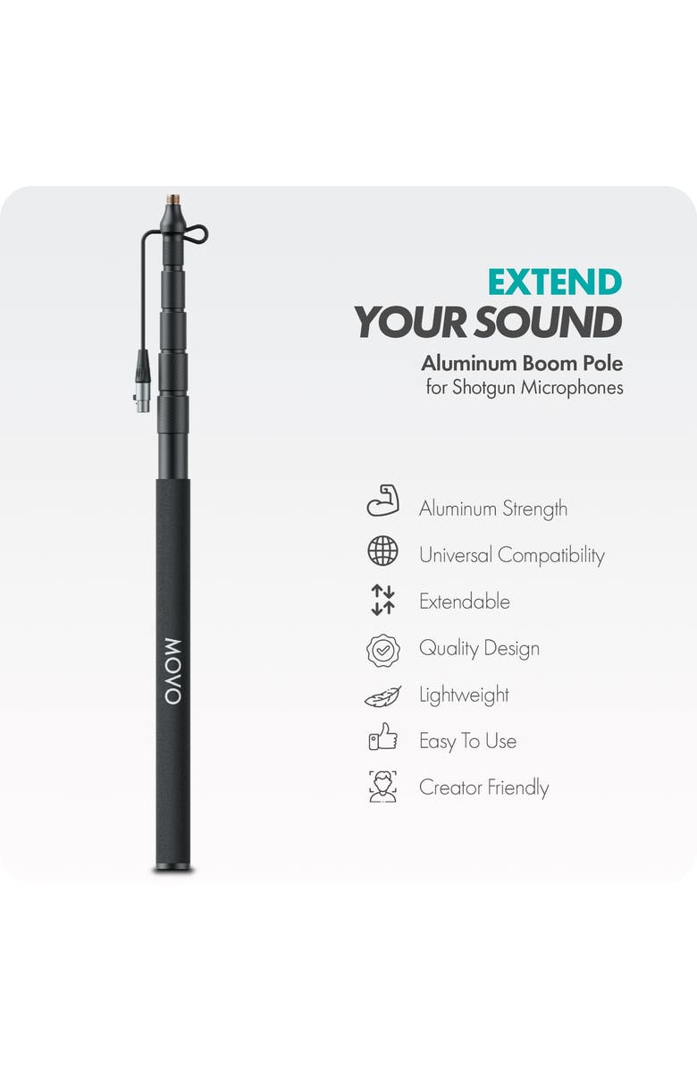 MOVO CMP-17C Professional 9.8' Aluminum Boom Pole for Shotgun Microphones with Internal XLR Cable, Alternate, color, Black