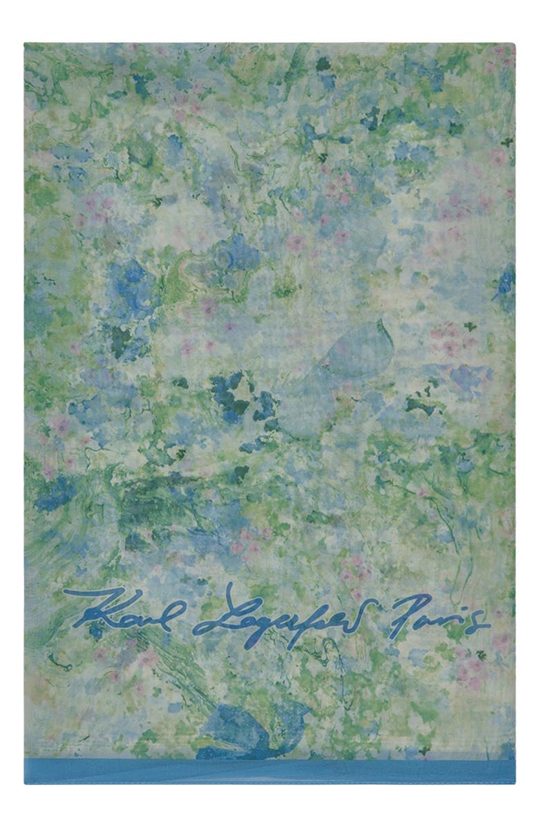 KARL LAGERFELD PARIS Watercolor Garden Chiffon Scarf, Alternate, color, Sky Blue