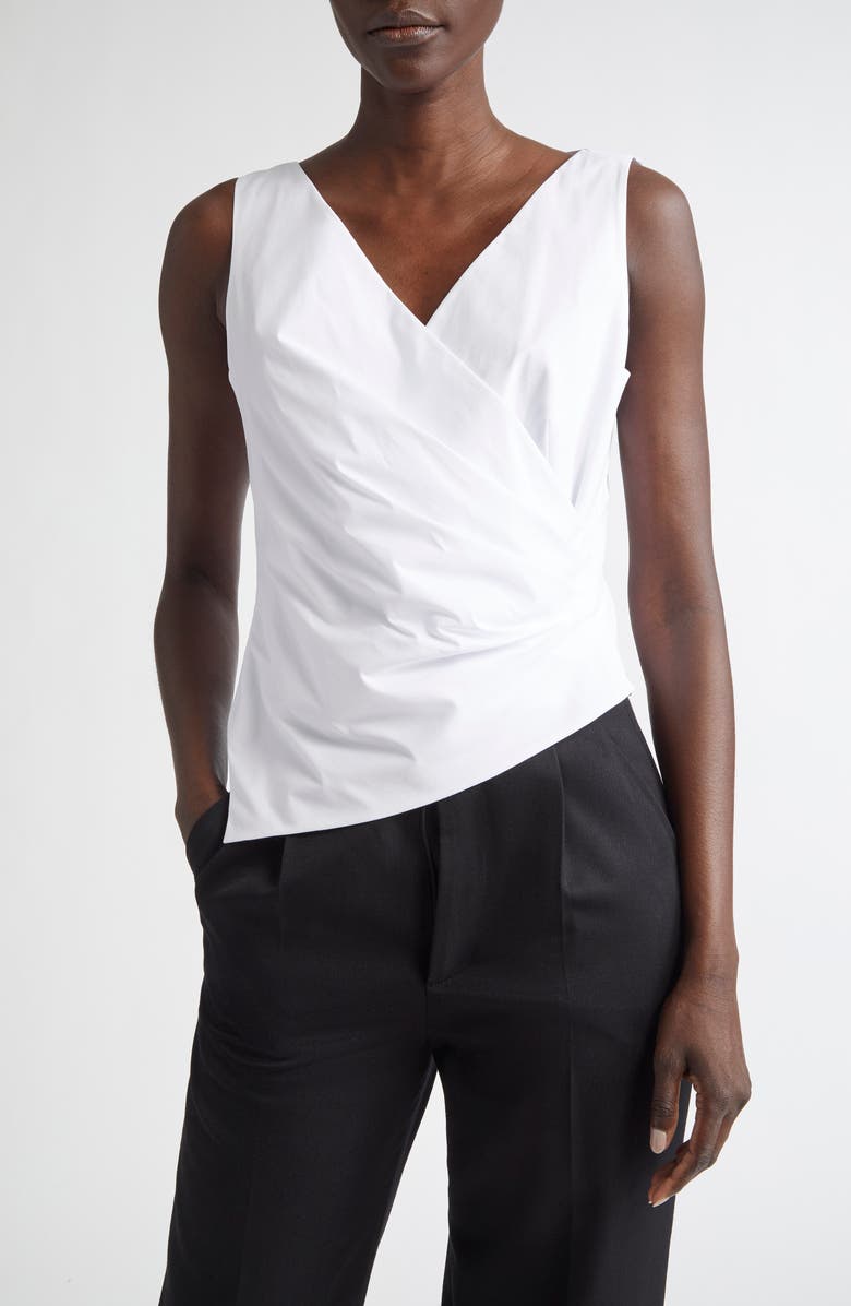 Lafayette 148 New York Sleeveless Wrap Front Stretch Cotton Blend Top, Main, color,