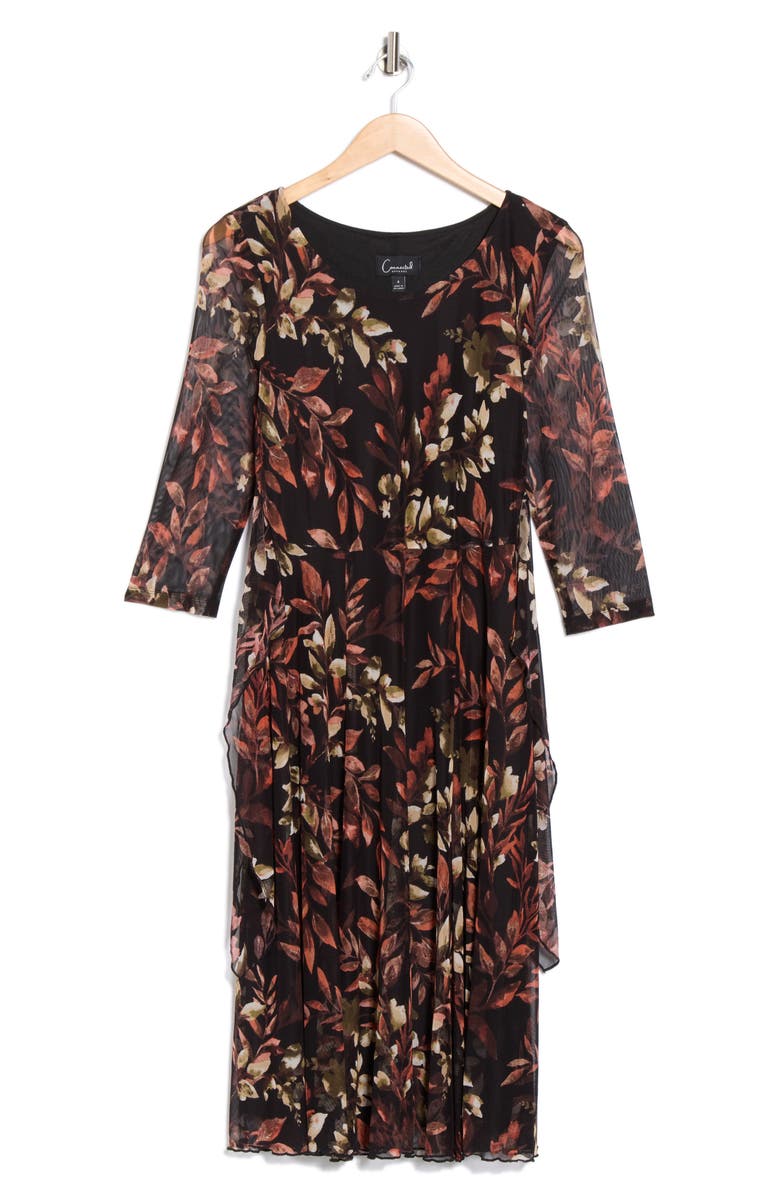 Connected Apparel Tie Waist Mesh A-Line Midi Dress, Alternate, color,