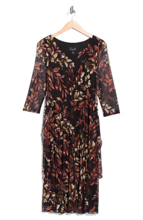 Connected Apparel Tie Waist Mesh A-line Midi Dress In Brown