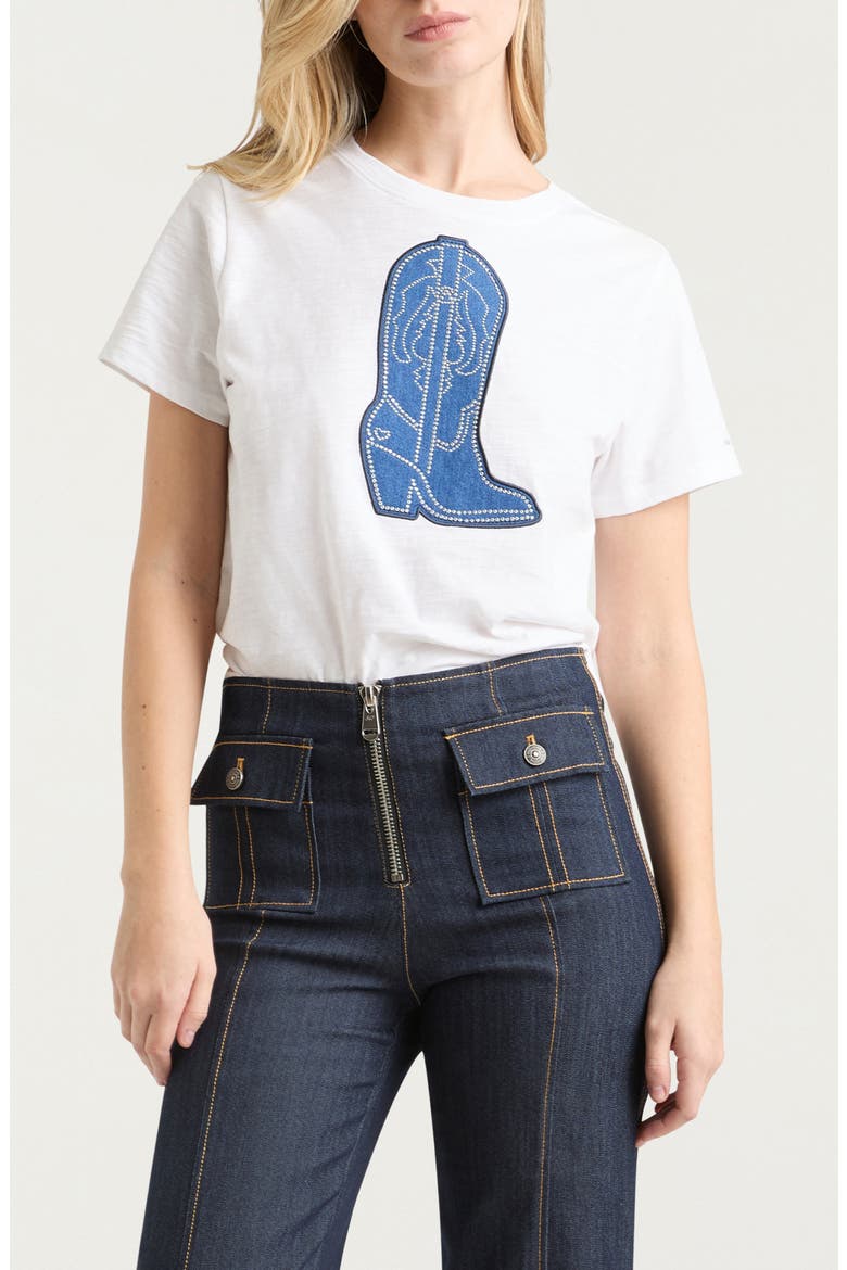 Silver Studs Denim Boot T-Shirt, Main, color, WHITE/ INDIGO