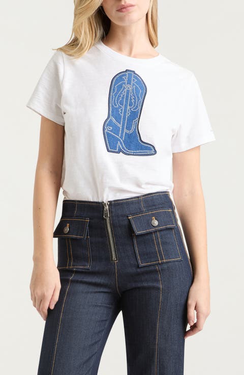 Silver Studs Denim Boot T-Shirt