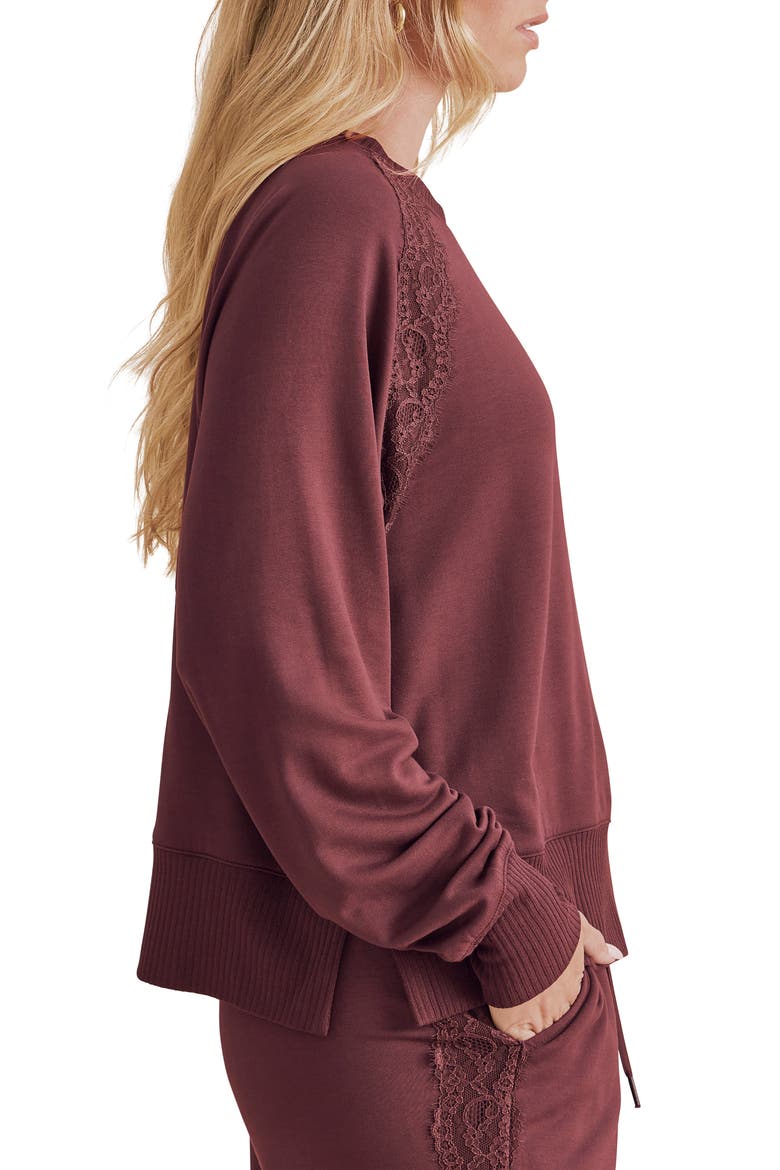 Lace Trim Sweatshirt, Alternate, color, MERLOT BURGUNDY