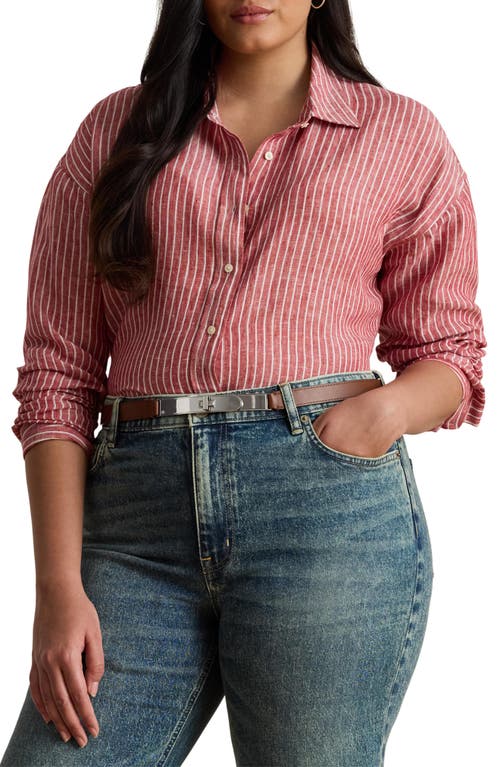 Ralph Lauren Lauren Relaxed Fit Stripe Linen Button-up Shirt In Pink