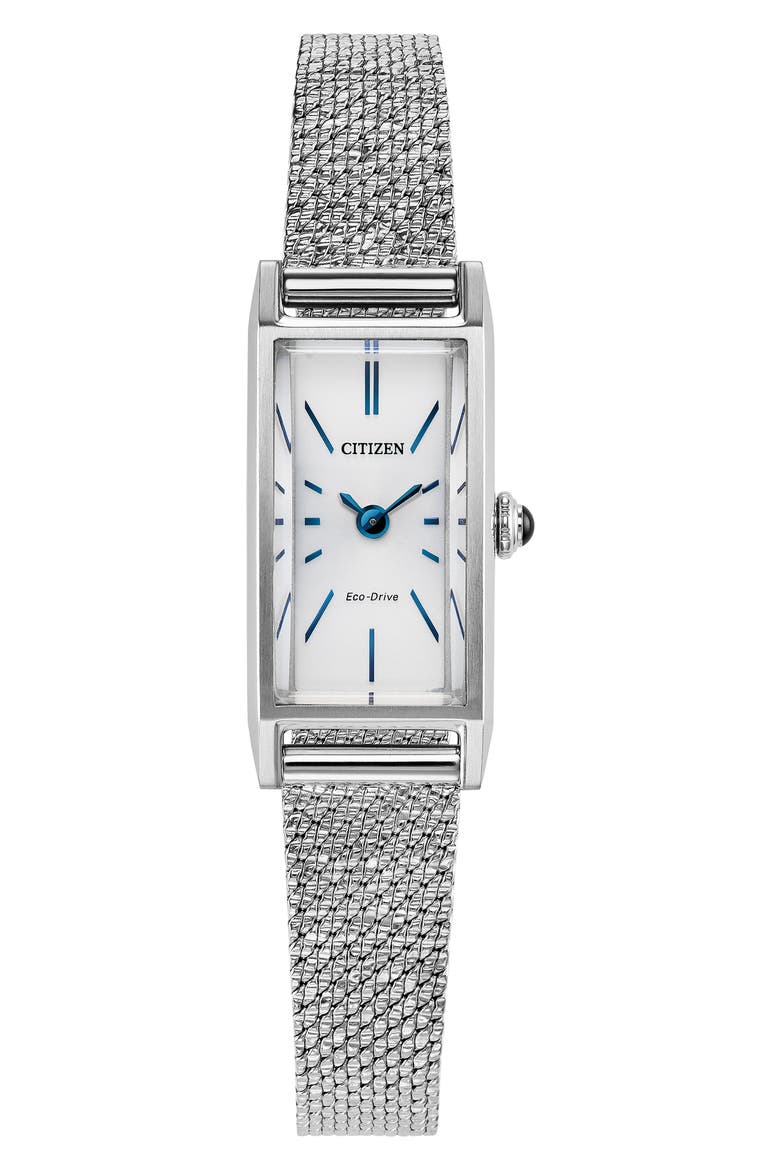 Fio Tank Silvertone Mesh Strap Watch, 14.3mm x 30.7mm, Main, color, WHITE/ SILVER-TONE