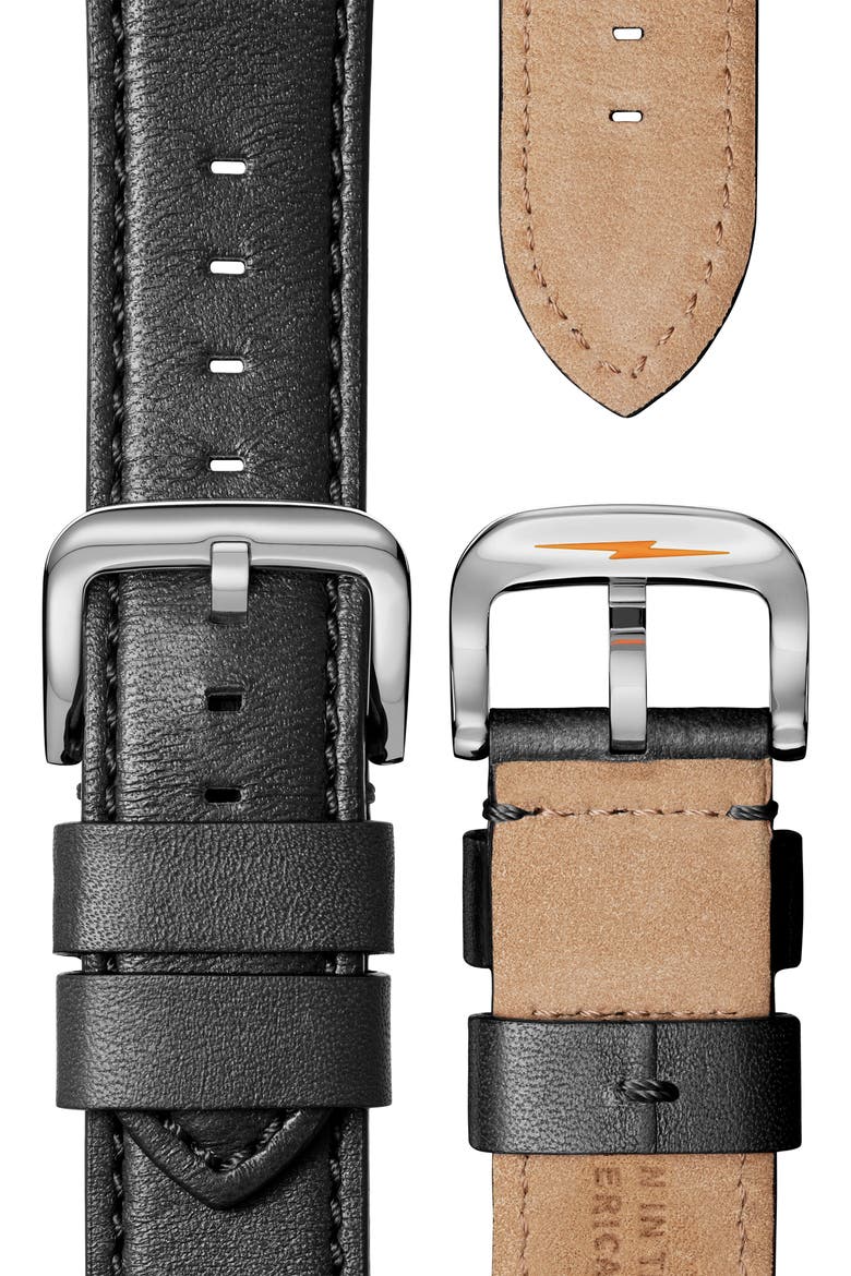 The Runwell Chrono Leather Strap Watch, 47mm, Alternate, color, BLACK/ SILVER