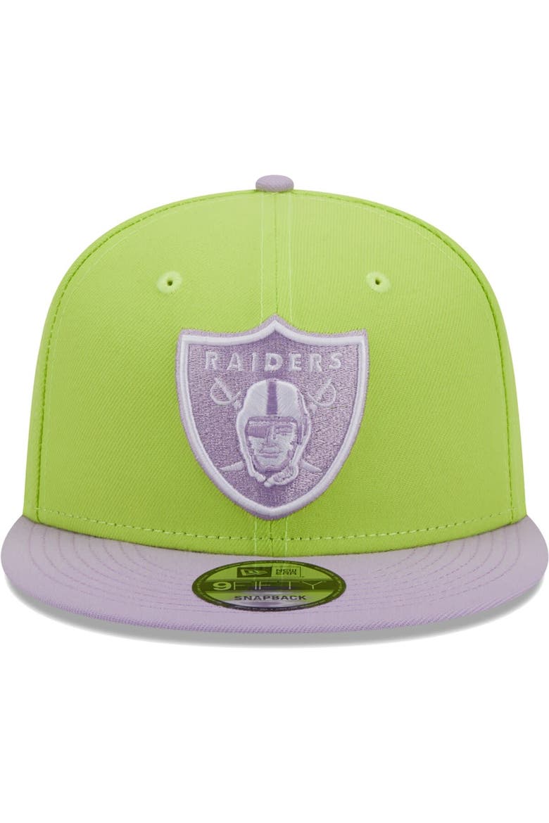 Men's New Era Neon Green/Lavender Las Vegas Raiders Two-Tone Color Pack 9FIFTY Snapback Hat, Alternate, color, Neon Green