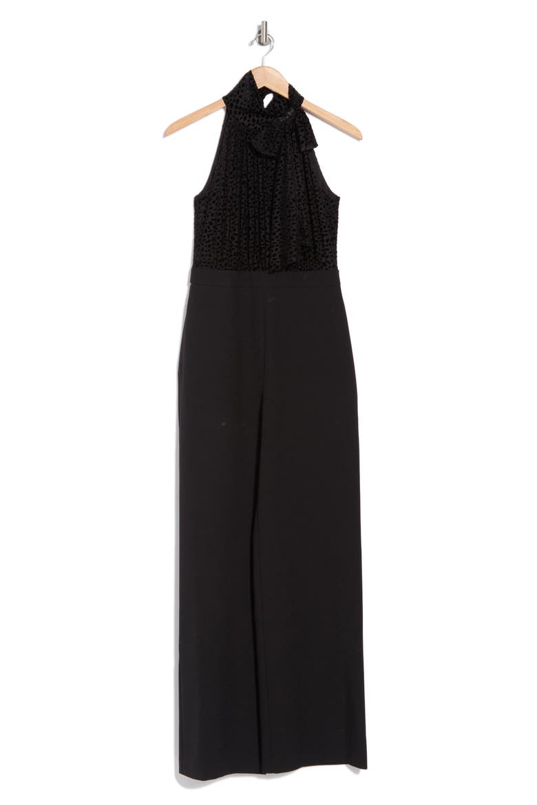 Burnout Velvet Halter Bow Jumper Dress, Alternate, color, BLK