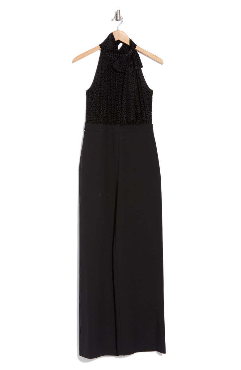 Vince Camuto Burnout Velvet Halter Bow Jumper Dress, Alternate, color, Blk