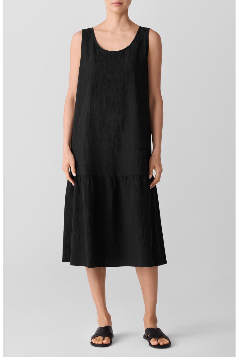Scoop Neck Stretch Organic Cotton Midi Dress, Main, color, BLACK
