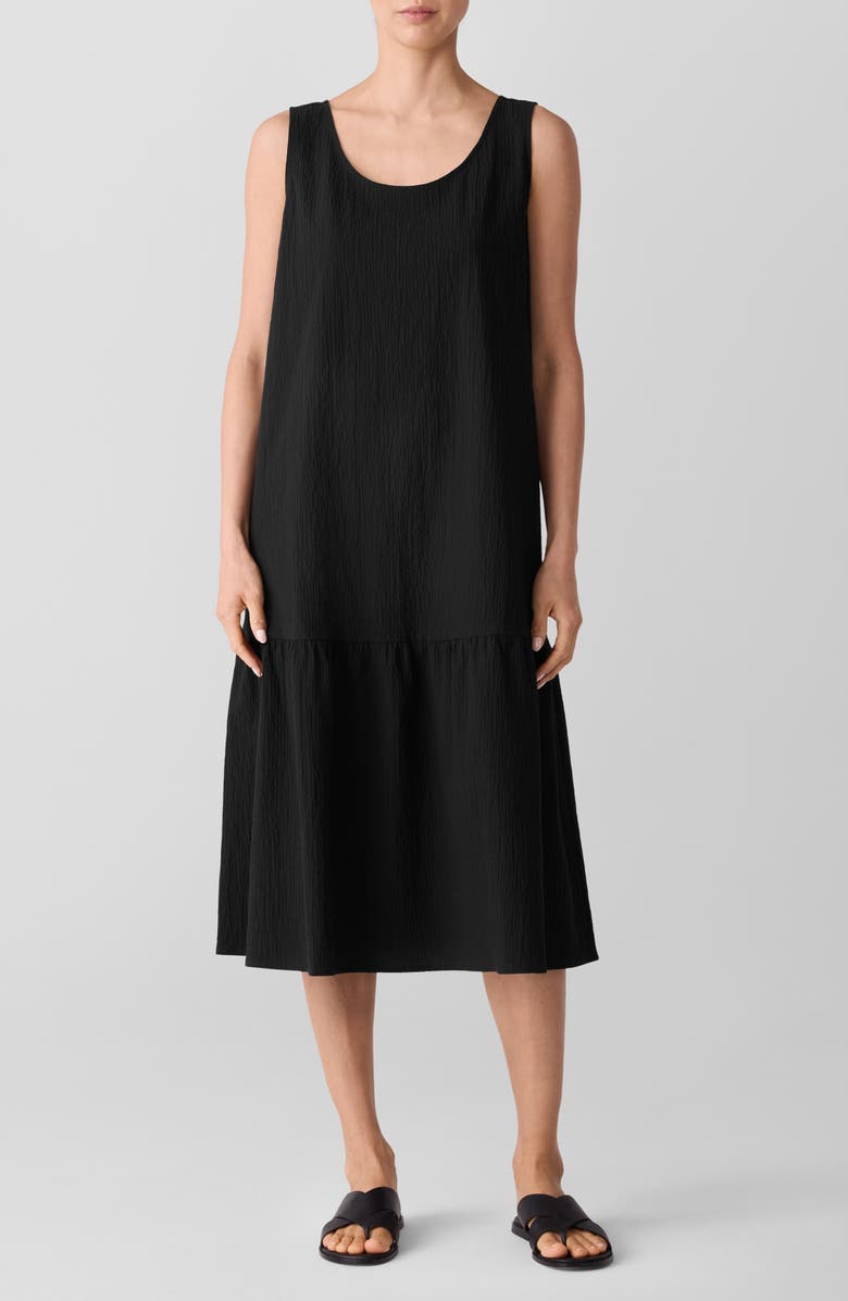Eileen Fisher Scoop Neck Stretch Organic Cotton Midi Dress, Main, color, 