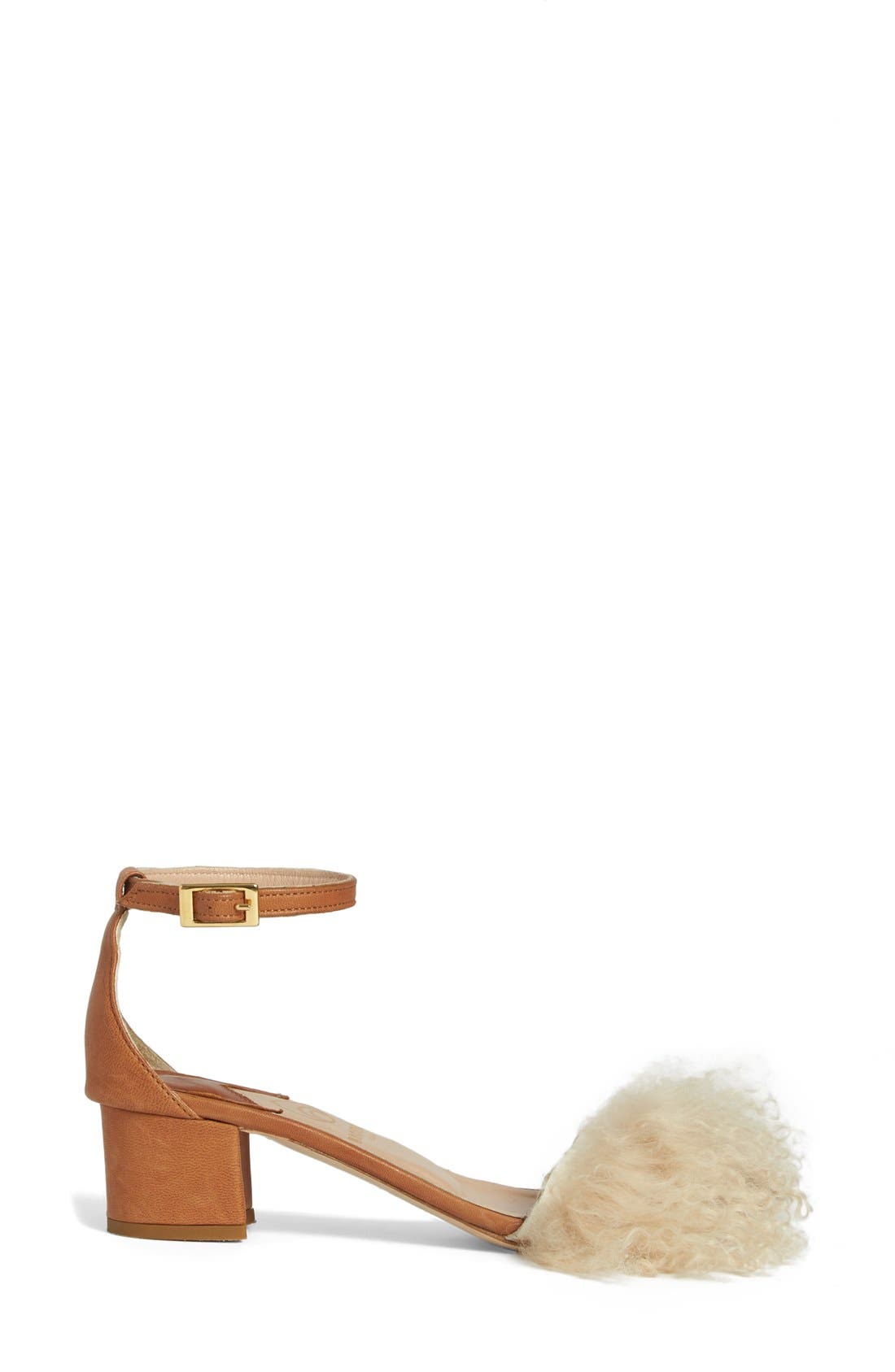 Brother Vellies Tufted Dhara Genuine Shearling Ankle Strap Sandal, Alternate, color, 