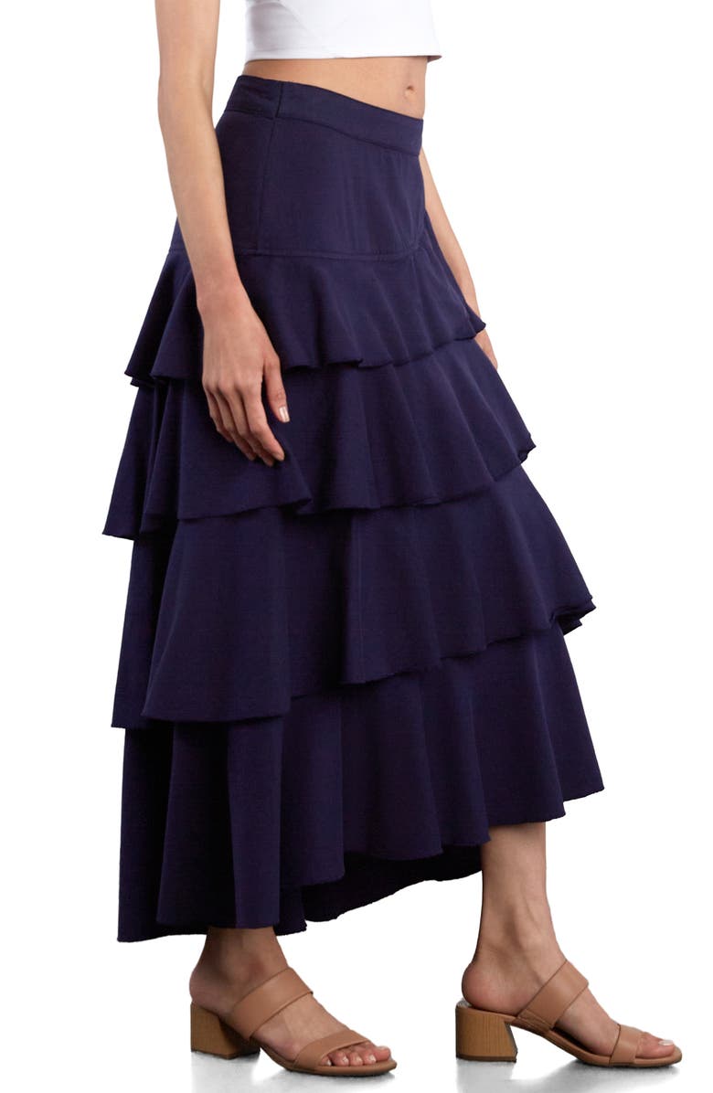 Wash Lab Denim Petal Tiered Denim Maxi Skirt, Alternate, color, Eclipse