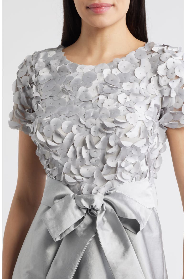 3D Beaded Paillette Bodice Taffeta A-Line Gown, Alternate, color, SILVER