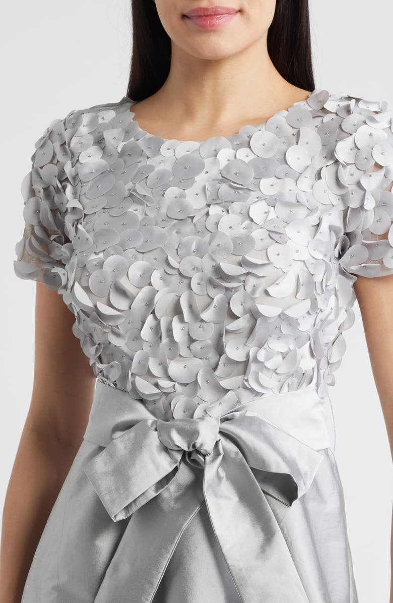 Pisarro Nights 3D Beaded Paillette Bodice Taffeta A-Line Gown, Alternate, color, Silver