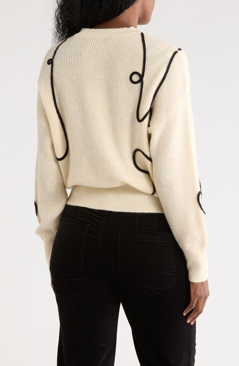 Nicole Miller Abstract Line Embroidered Sweater, Alternate, color, Oatmeal Very Black