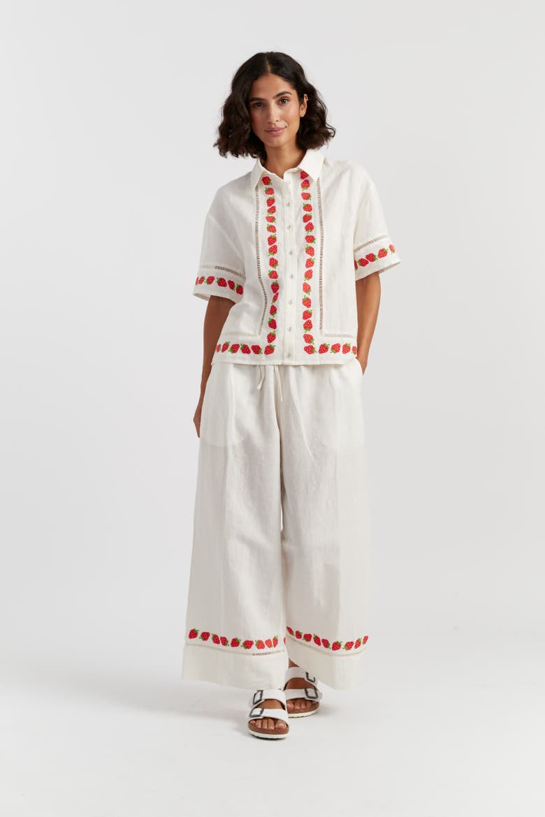 Linen-Blend Strawberry  Trousers, Alternate, color, Cream