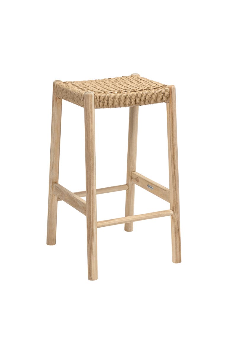 JONATHAN Y Armati Coastal Casual Handcrafted Teak Wood Backless Indoor/Outdoor Counter Stool with Synthetic Woven Seat, Main, color, Natural Finish -29.5"