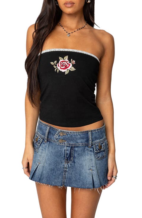 Enora Rose Embroided Cotton Tube Top