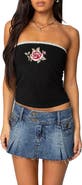 EDIKTED Enora Rose Embroided Cotton Tube Top