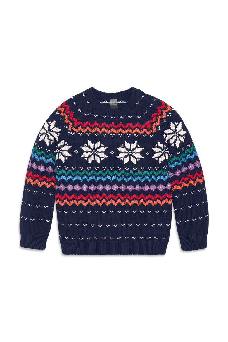 Kids Fair Isle Sweater, Main, color, Navy Rainbow Snowflake