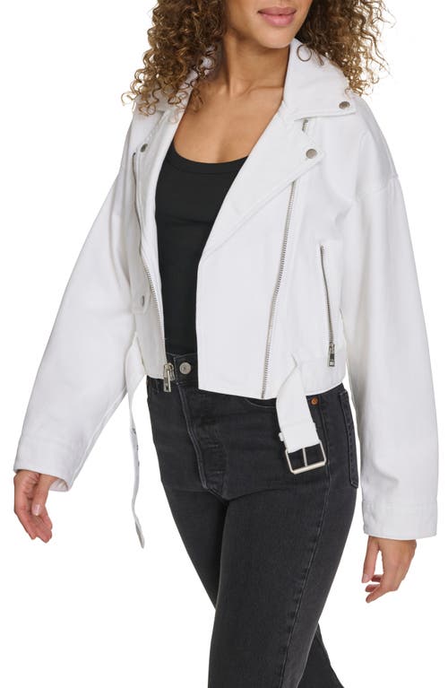 Levi's Denim Crop Moto Jacket In White Denim