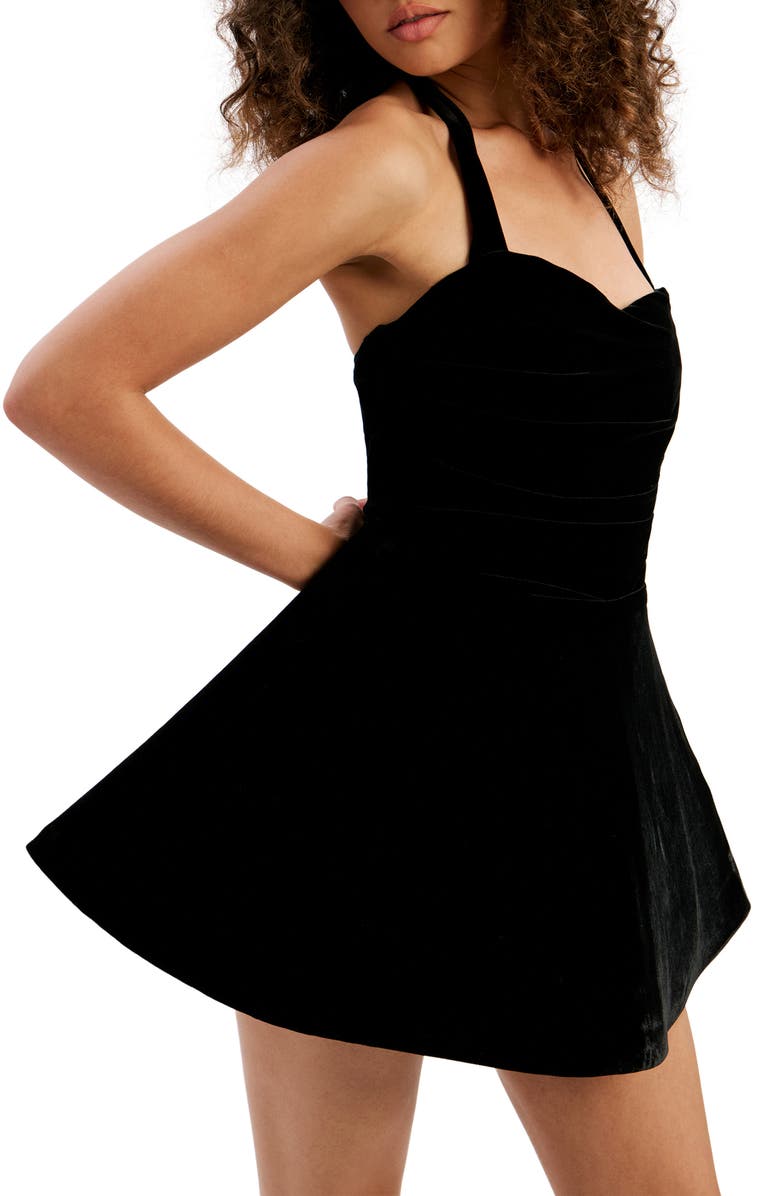 Bardot Agathena Velour Halter Minidress, Alternate, color, Black