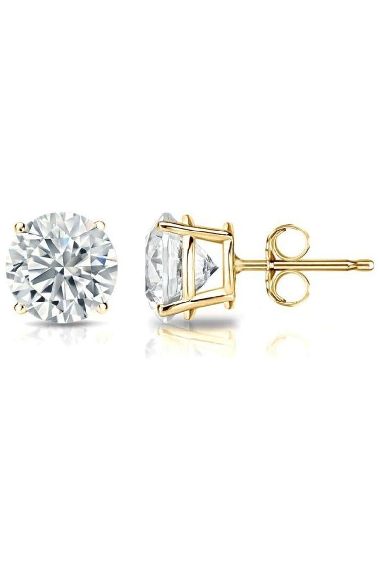 14k Yellow Gold Lab-Grown Round Diamond 4-Prong Stud Earrings, Main, color, 4 Carat Yellow Gold