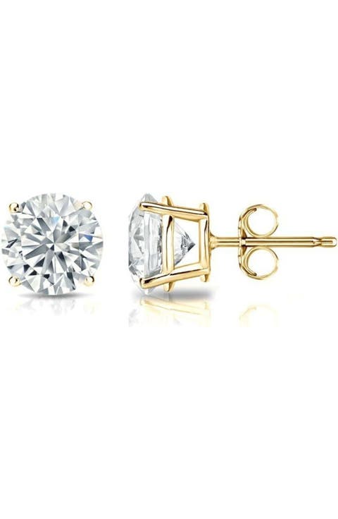 14k Yellow Gold Lab-Grown Round Diamond 4-Prong Stud Earrings