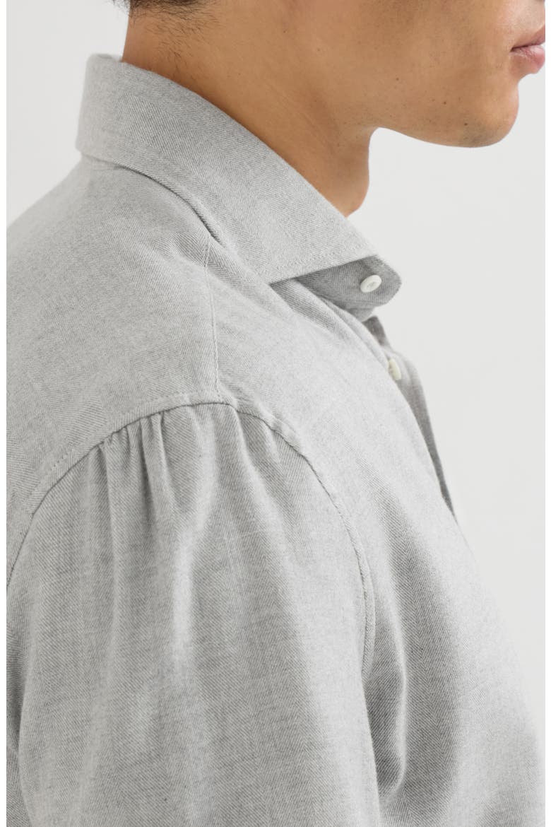 Stretch cotton chevron flannel shirt with spread collar, Alternate, color, Grey