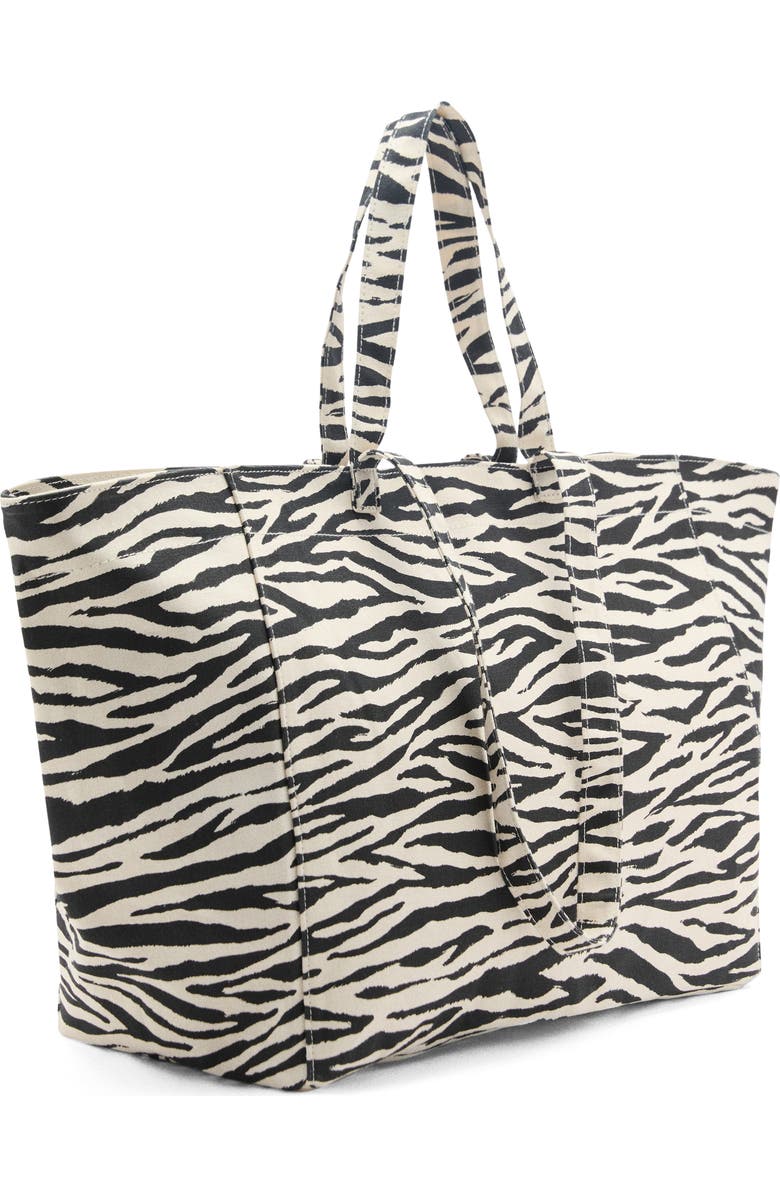 MANGO Zebra Canvas Shopper Bag, Alternate, color, Black