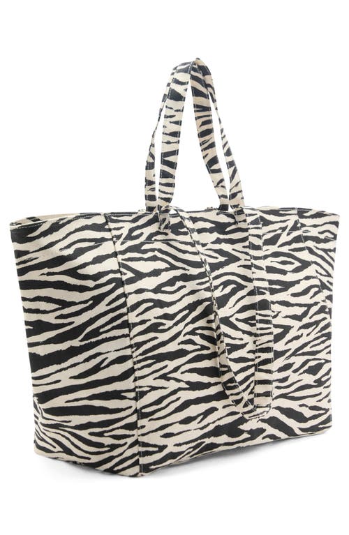 Mango Zebra Canvas Shopper Bag In Black
