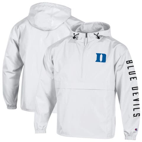 Men's Champion  White Duke Blue Devils Cloud Packable Half-Zip Hooded Jacket