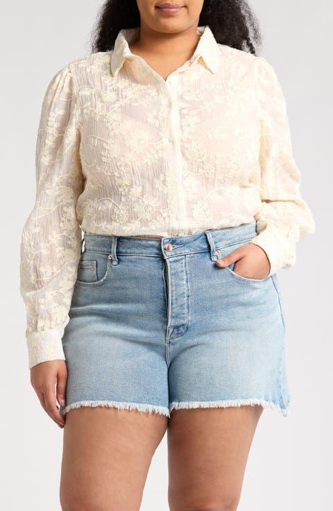 Embroidered Button Down Top (Plus)