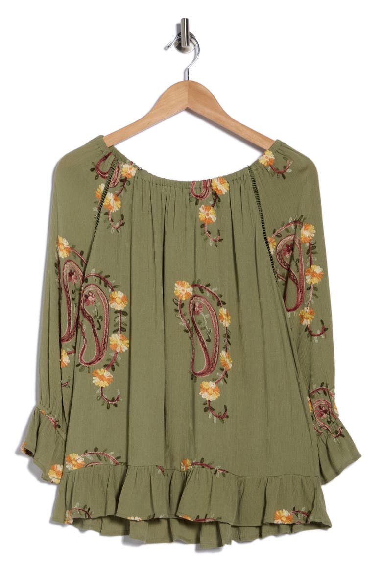 Paisley Embroidered Top, Alternate, color, OLIVE