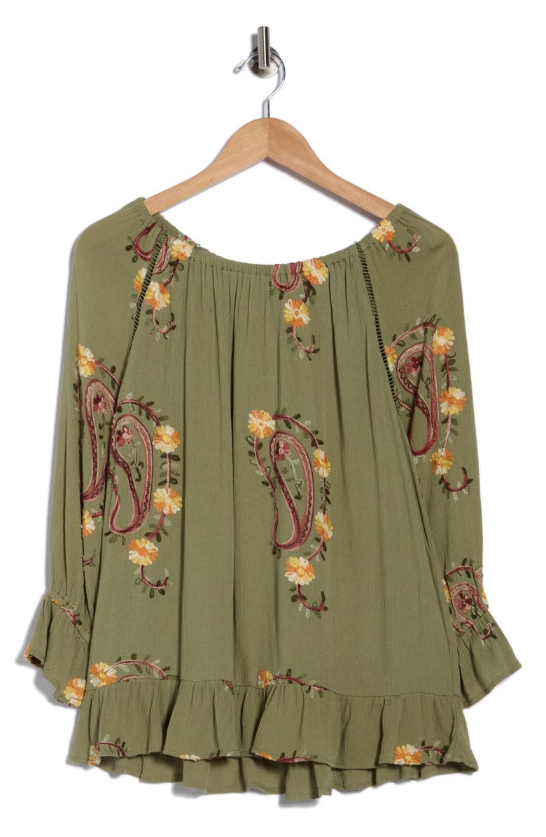 Forgotten Grace Paisley Embroidered Top, Main, color, Olive
