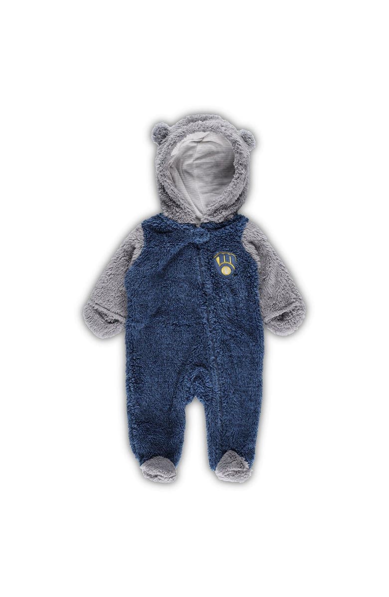 Outerstuff Newborn and Infant Navy/Gray Milwaukee Brewers Game Nap Teddy Fleece Bunting Full-Zip Sleeper, Main, color, 