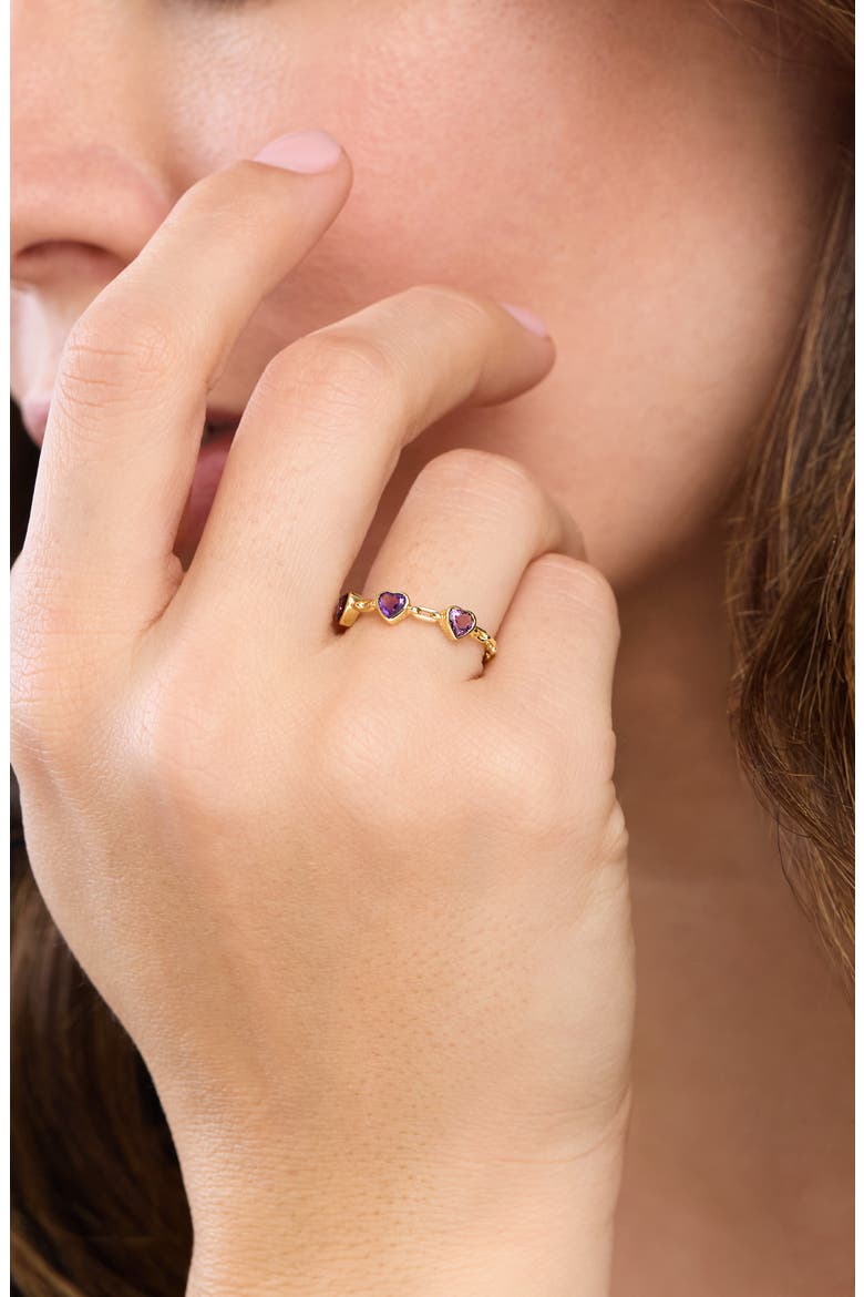 14K Gold Amethyst Heart Stacking Ring, Alternate, color, 14K YELLOW GOLD
