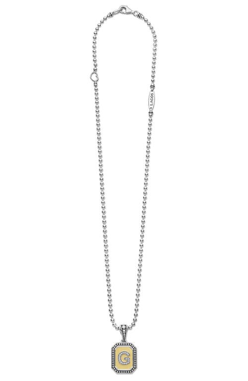 Lagos Signature Caviar Diamond Initial Pendant Necklace In Two-tone G