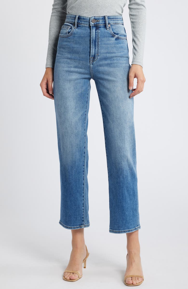 HIDDEN JEANS Relaxed High Waist Straight Leg Jeans, Main, color, Dark Wash
