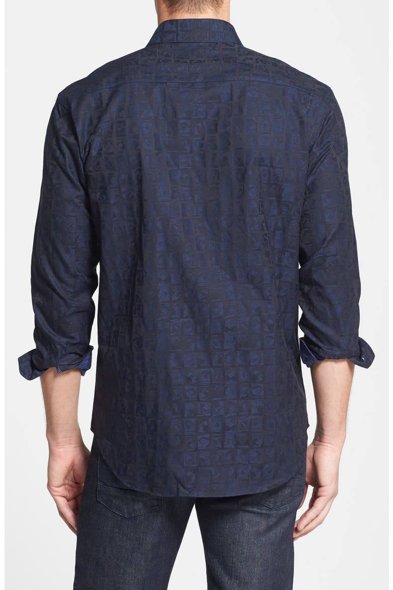 Shaped Fit Jacquard Sport Shirt, Alternate, color, NAVY