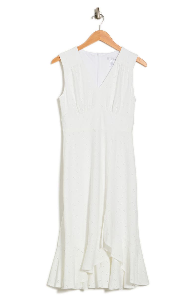 London Times V-Neck Sleeveless Eyelet Empire Waist Flare Dress, Alternate, color,