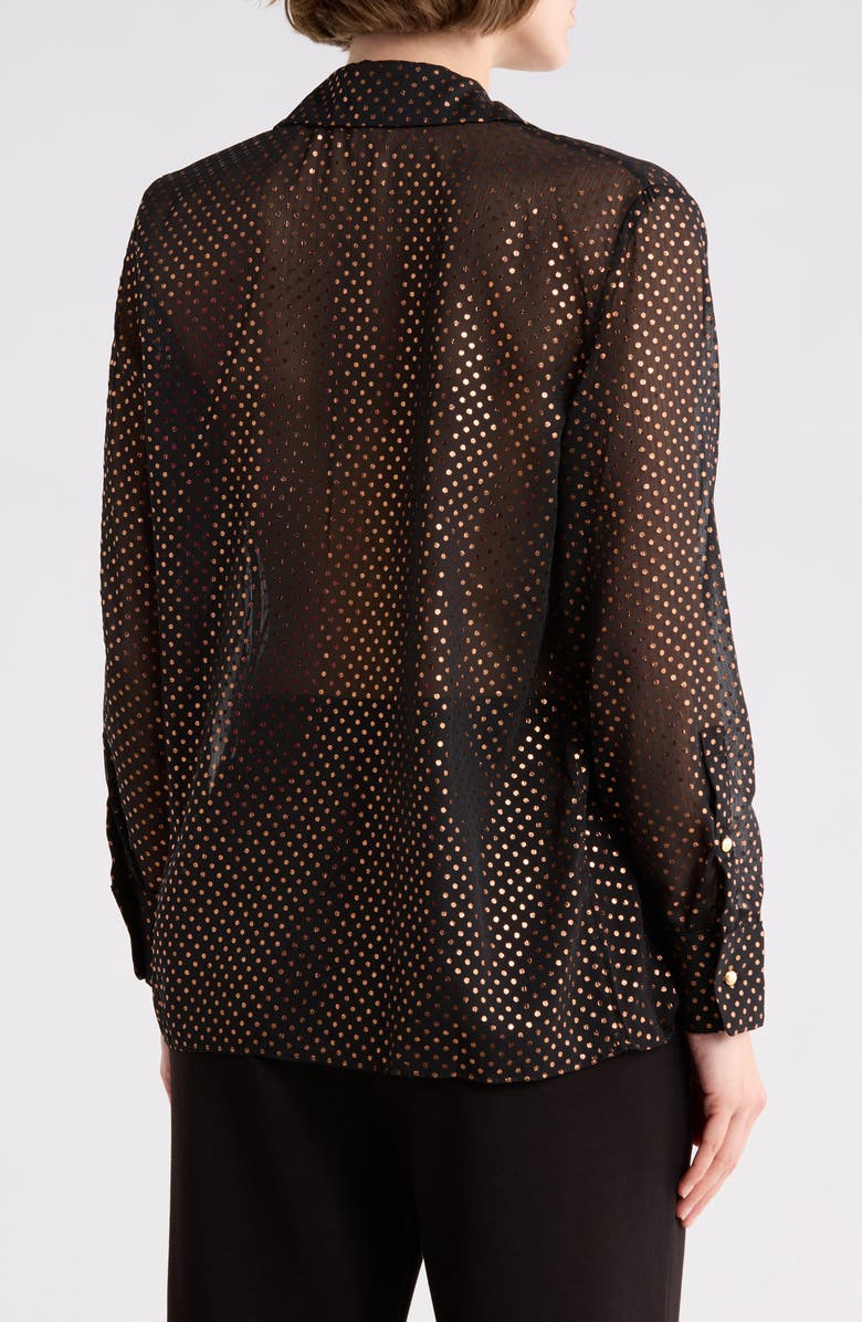 T Tahari Metallic Dot Long Sleeve Button-Up Shirt, Alternate, color, Black/ Gold Foil Dot