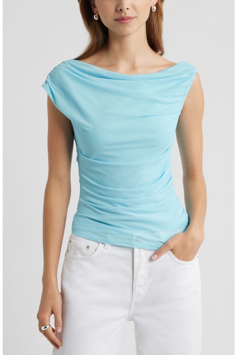 Cap Sleeve Mesh Top, Main, color, BLUE ATOMIZER