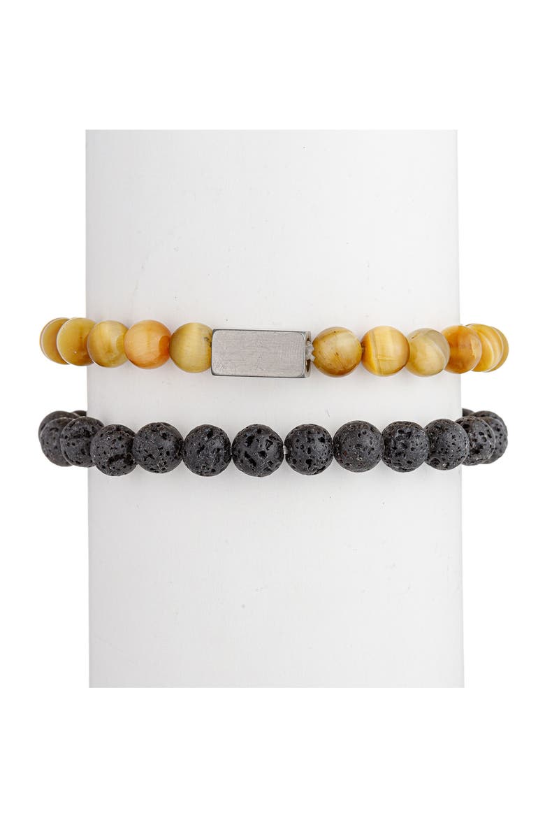 Men's Ethan Set of 2 Stone Beaded Stretch Bracelets, Alternate, color, SILVER