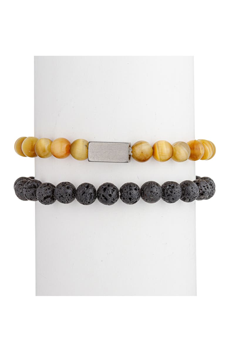 EYE CANDY LOS ANGELES Men's Ethan Set of 2 Stone Beaded Stretch Bracelets, Alternate, color, Silver